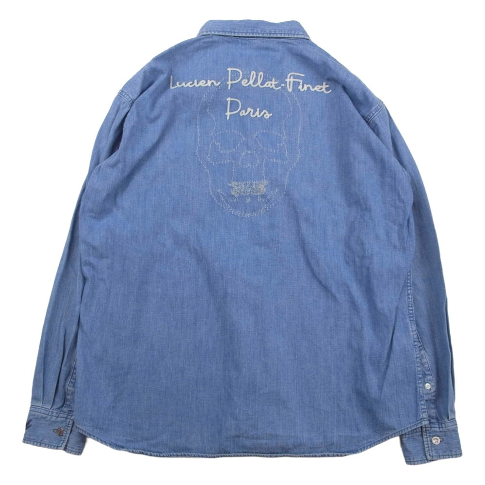 Lucien Pellat-Finet ルシアンペラフィネ DE-1019H スワロフスキー加工 刺繍 スカル デニム シャツ インディゴブルー系 L【中古】