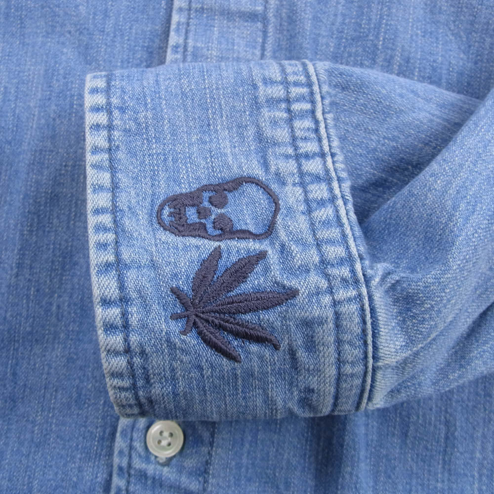 Lucien Pellat-Finet ルシアンペラフィネ DE-1019H スワロフスキー加工 刺繍 スカル デニム シャツ インディゴブルー系 L【中古】