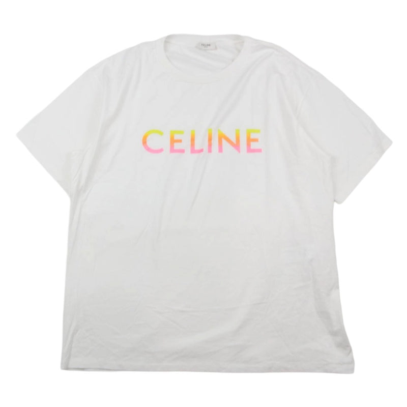 CELINE セリーヌ 22SS 2X10B671Q グラデーション ロゴ 半袖 Tシャツ カットソー ホワイト系 L【中古】