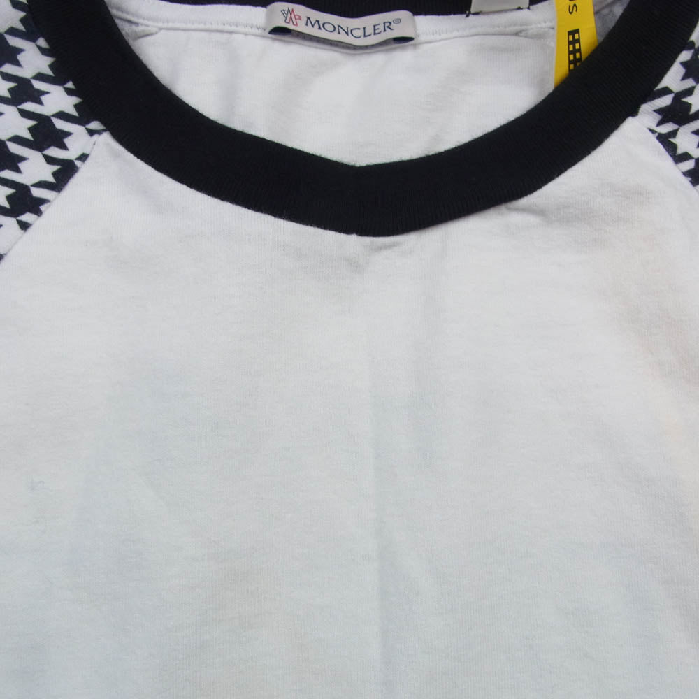 MONCLER モンクレール 23AW I209U8D00003 × FRAGMENT FRGMT フラグメント 千鳥柄切替 長袖 ロングスリーブ Tシャツ カットソー ホワイト系 L【中古】