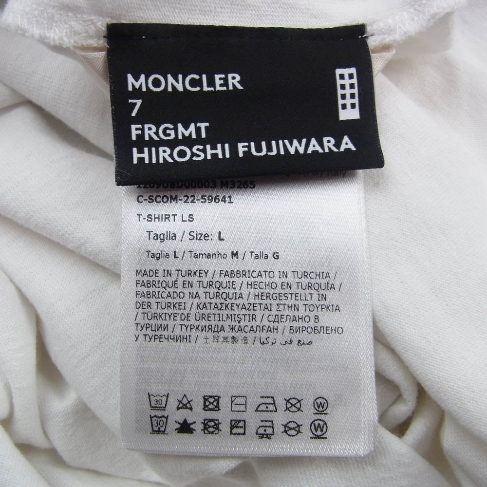 MONCLER モンクレール 23AW I209U8D00003 × FRAGMENT FRGMT フラグメント 千鳥柄切替 長袖 ロングスリーブ Tシャツ カットソー ホワイト系 L【中古】