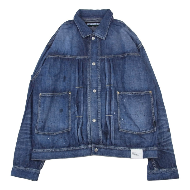 NEIGHBORHOOD ネイバーフッド 24SS 241SPNH-JKM04 WASHED LIGHTWEIGHT DENIM JACKET ペンキ加工 ウォッシュド ライトウェア デニム ジャケット インディゴブルー系 XL【中古】
