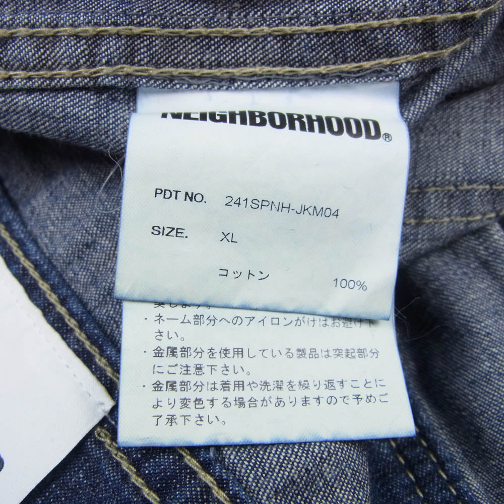 NEIGHBORHOOD ネイバーフッド 24SS 241SPNH-JKM04 WASHED LIGHTWEIGHT DENIM JACKET ペンキ加工 ウォッシュド ライトウェア デニム ジャケット インディゴブルー系 XL【中古】