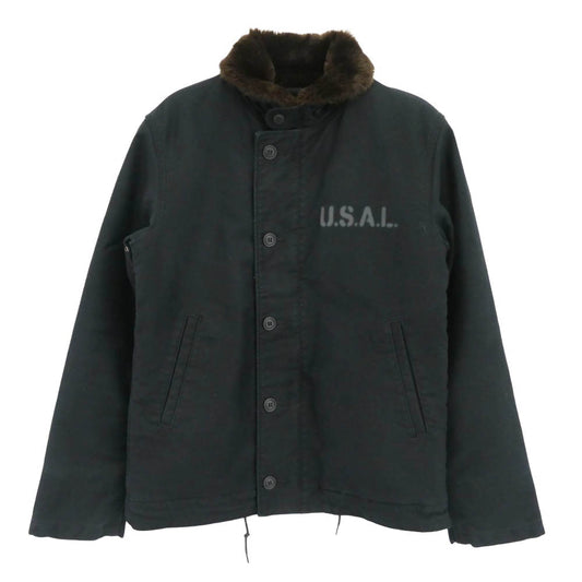 ALPHA アルファ 20521-401 N-１ USAL ステンシル ロゴ プリント ファーライナー付 ミリタリー デッキ ジャケット ブラック ブラック系 M【中古】