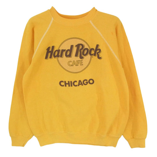 ヴィンテージ 80s ジャマイカ製 hard rock cafe chicago プリント ラグラン スウェット イエロー系 M【中古】