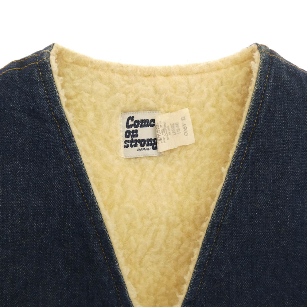 ヴィンテージ 80s USA製 Come on strong 裏ボア デニム ワーク ベスト インディゴブルー系 L【中古】