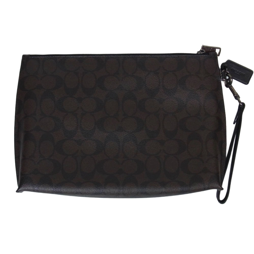 COACH コーチ F29508 シグネチャー セカンドバッグ ダークブラウン系【中古】
