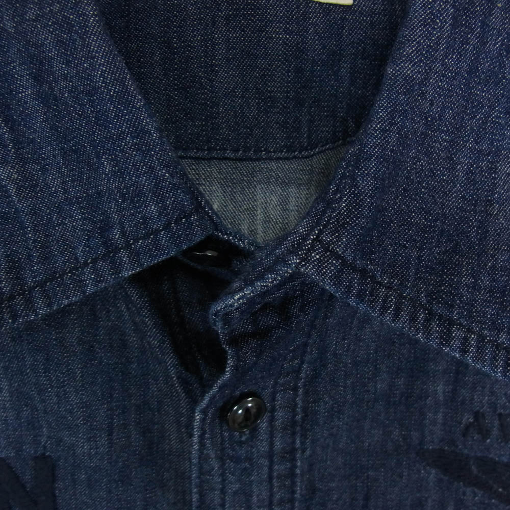 AVIREX アヴィレックス 6165142 TOMCAT バックプリント USN 刺繍ロゴ シャンブレー 長袖 シャツ インディゴブルー系 M【中古】