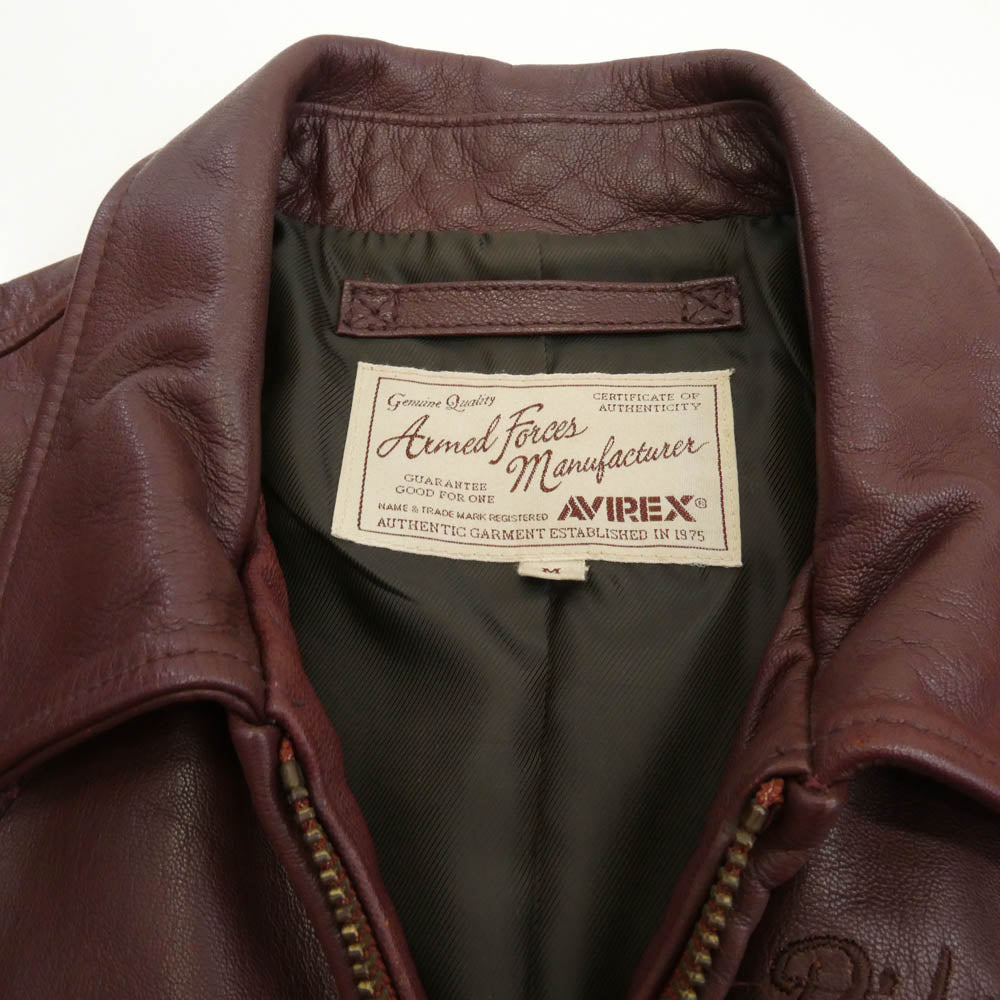 AVIREX アヴィレックス 6151097 40周年モデル 山羊革 シープスキン パッチド トラッカー レザージャケット ワインレッド系 M【中古】