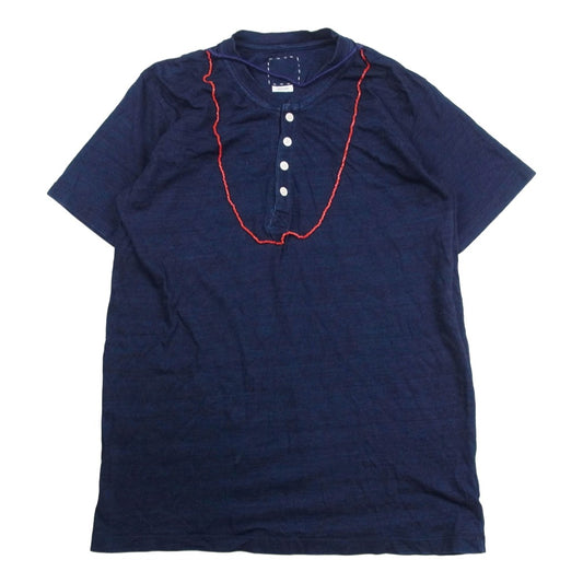 VISVIM ビズビム 18AW 0118305010007 INDIGO BEADS TEE HENLEY S/S ビーズ装飾 ヘンリーネック 半袖 カットソー Tシャツ インディゴブルー系 3【中古】