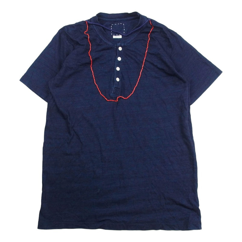 VISVIM ビズビム 18AW 0118305010007 INDIGO BEADS TEE HENLEY S/S ビーズ装飾 ヘンリーネック 半袖 カットソー Tシャツ インディゴブルー系 3【中古】