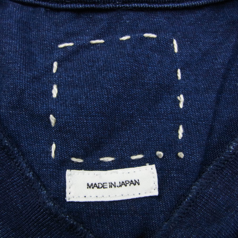 VISVIM ビズビム 18AW 0118305010007 INDIGO BEADS TEE HENLEY S/S ビーズ装飾 ヘンリーネック 半袖 カットソー Tシャツ インディゴブルー系 3【中古】