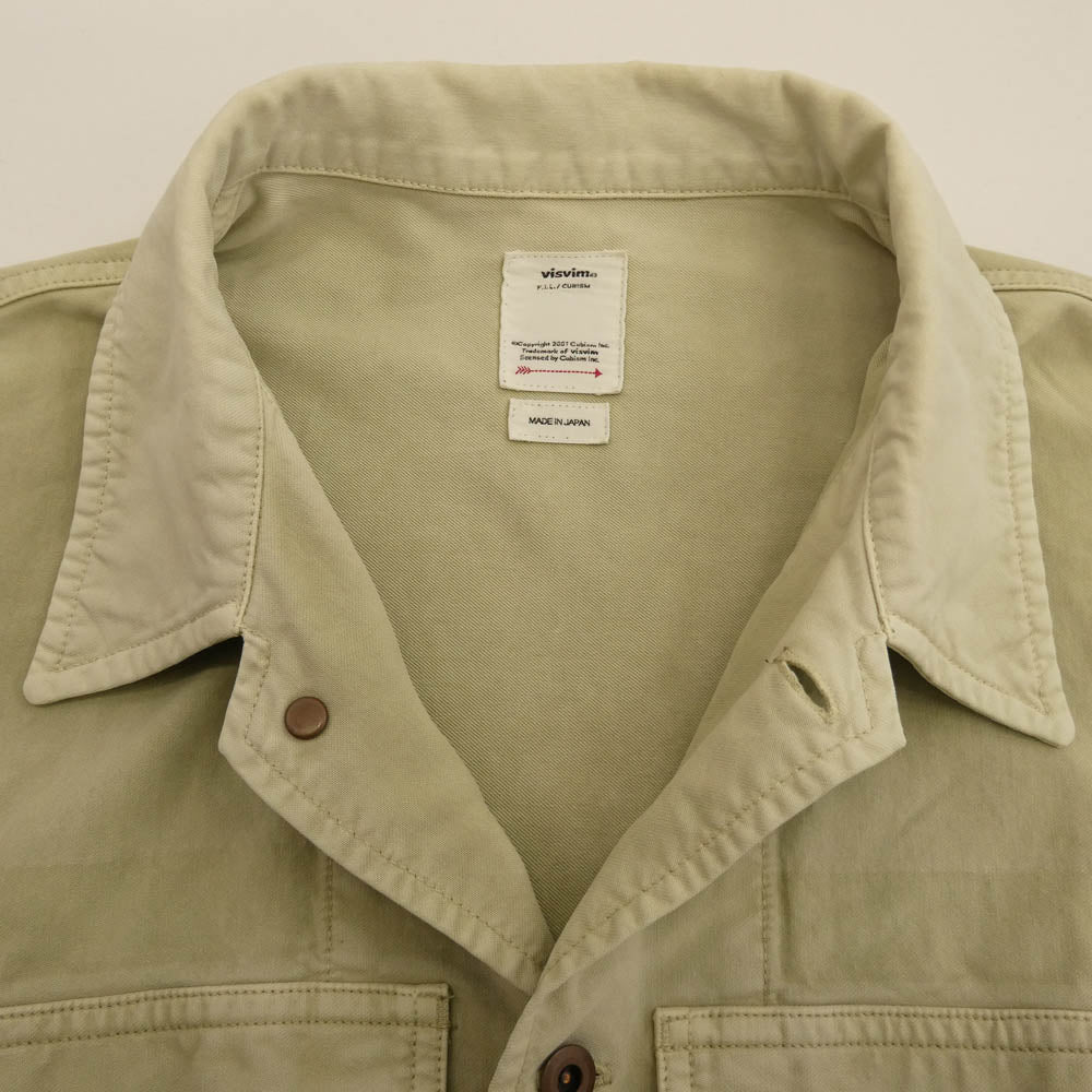 VISVIM ビズビム 22SS 0122105011011 CARDWELL SHIRT L/S DMGD ダメージ加工 カードウェル 長袖 シャツ ジャケット ライトグリーン系 3【中古】