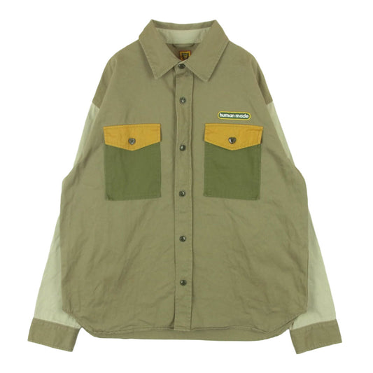 HUMAN MADE ヒューマンメイド クレイジーパターン 長袖 ワーク シャツ カーキ系 サンドカラー系 XL【中古】