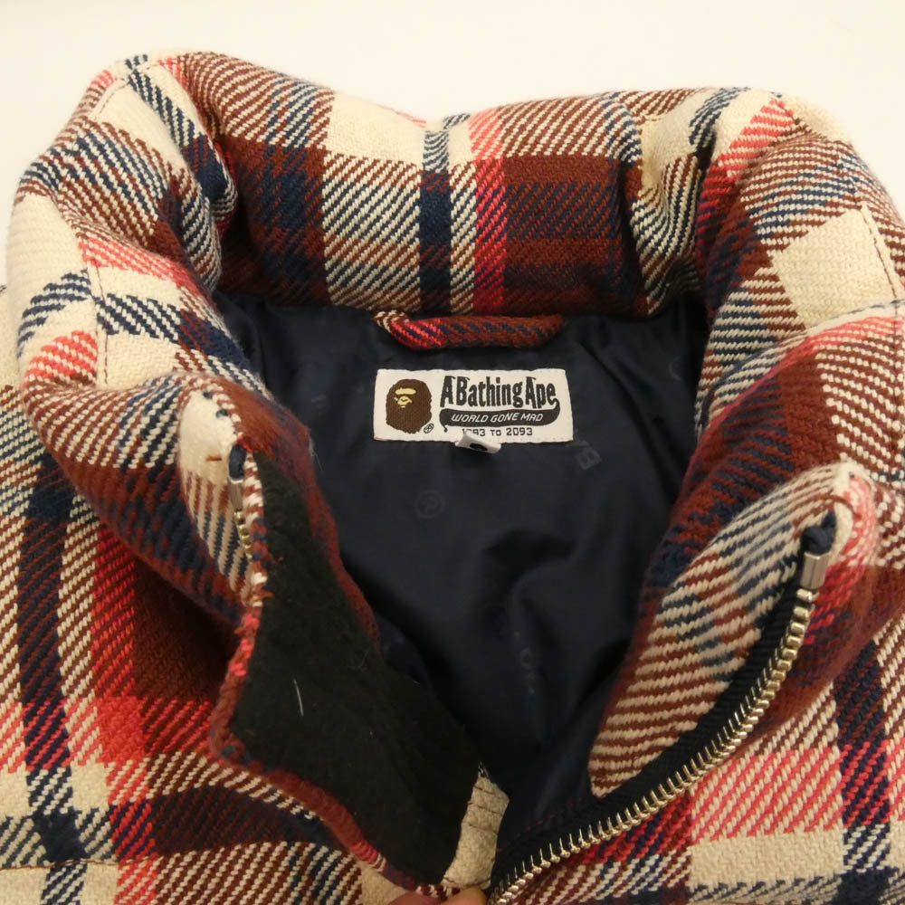A BATHING APE アベイシングエイプ 001DNJ801008M ラブジェネチェック CHECK DOWN JACKET 総柄 ジップアップ ダウン ジャケット マルチカラー系 XL【中古】