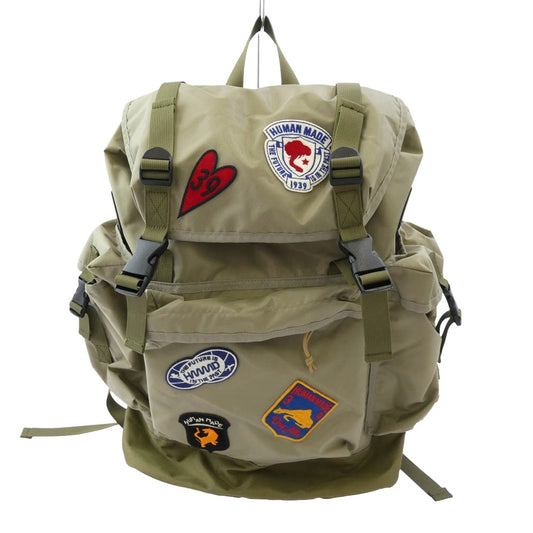 HUMAN MADE ヒューマンメイド HM30GD015 BACKPACK 26L ナイロンオックス生地 刺繍ワッペン バックパック OLIVEDRAB オリーブダーブ モスグリーン系【極上美品】【中古】