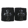 CHROME HEARTS クロムハーツ（原本無） SWEATBAND WRIST パテントレザー クロスパッチ パイル リストバンド 2個セット ブラック系 7cm【中古】
