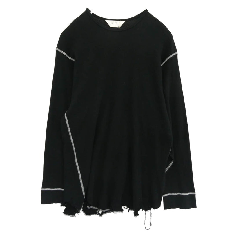 ANCELLM アンセルム anc-ct134 DAMAGE WAFFLE CREW LS T-SHIRT ダメージ ワッフル クルーネック ロングスリーブ 長袖 カットソー ブラック系 2【中古】