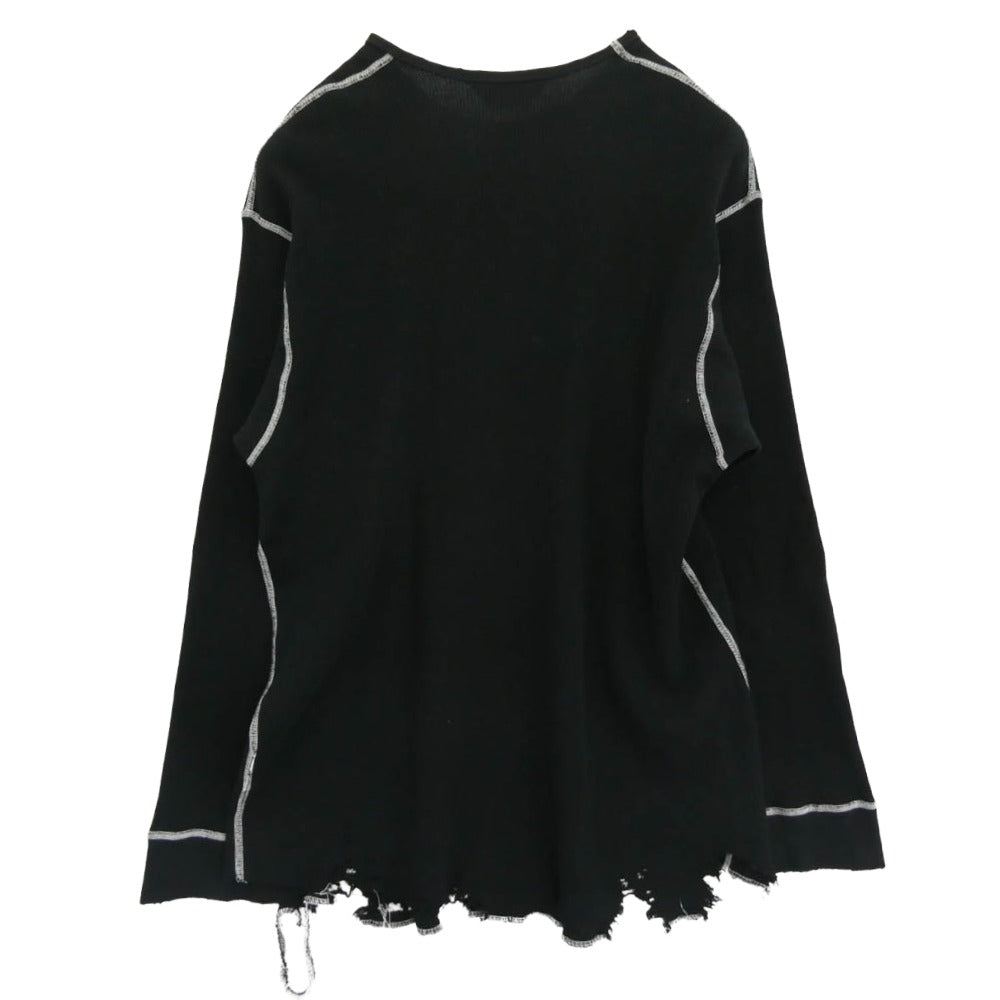 ANCELLM アンセルム anc-ct134 DAMAGE WAFFLE CREW LS T-SHIRT ダメージ ワッフル クルーネック ロングスリーブ 長袖 カットソー ブラック系 2【中古】