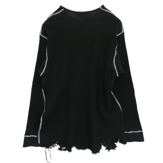 ANCELLM アンセルム anc-ct134 DAMAGE WAFFLE CREW LS T-SHIRT ダメージ ワッフル クルーネック ロングスリーブ 長袖 カットソー ブラック系 2【中古】