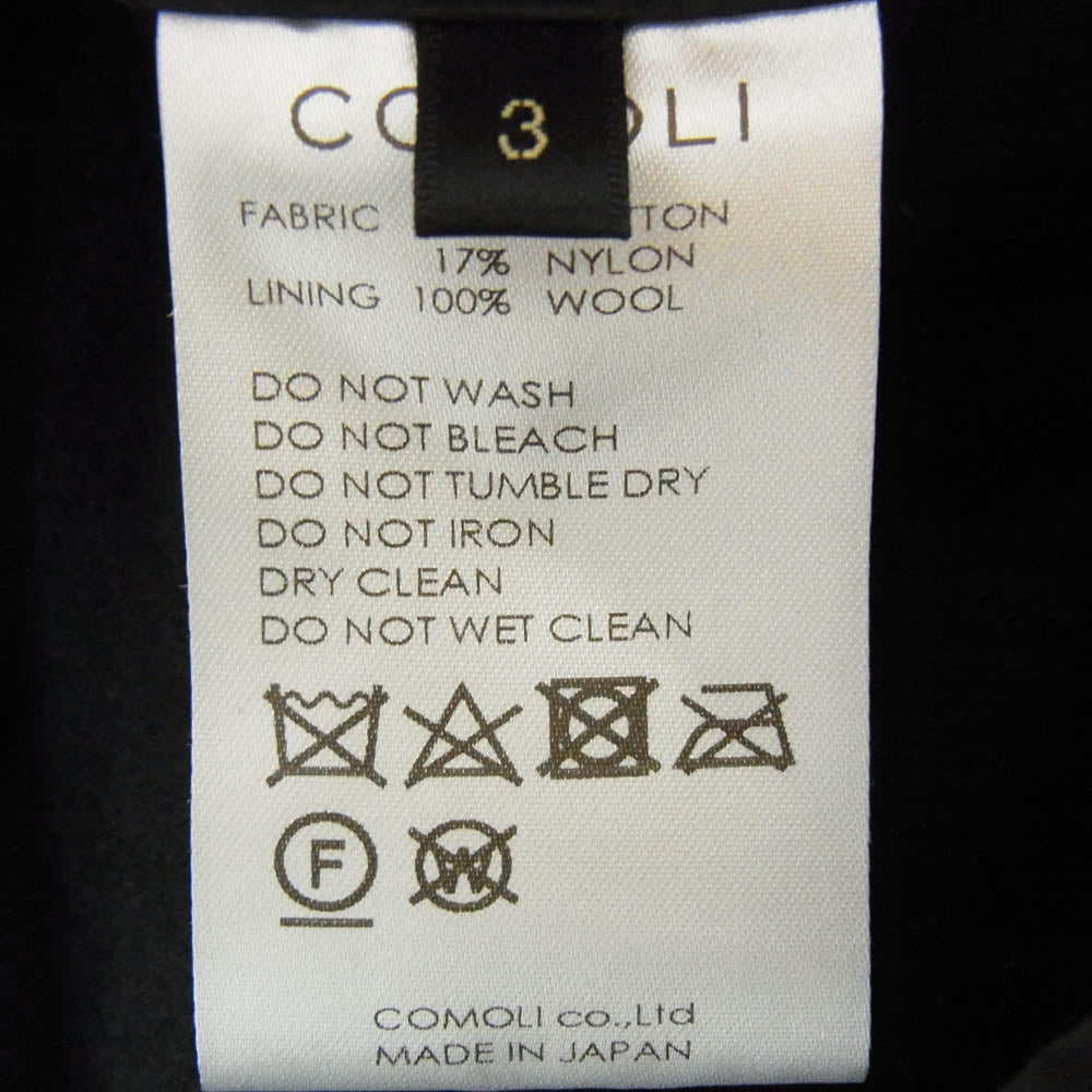 COMOLI コモリ 24AW A03-01013 コットンナイロン コーチジャケット ブラック系 3【中古】