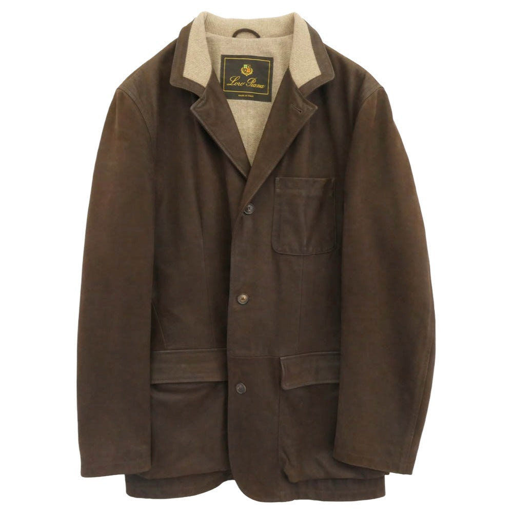 Loro Piana ロロピアーナ イタリア製 裏地カシミヤ カウレザー 3B テーラード ジャケット ブラウン系 L【中古】