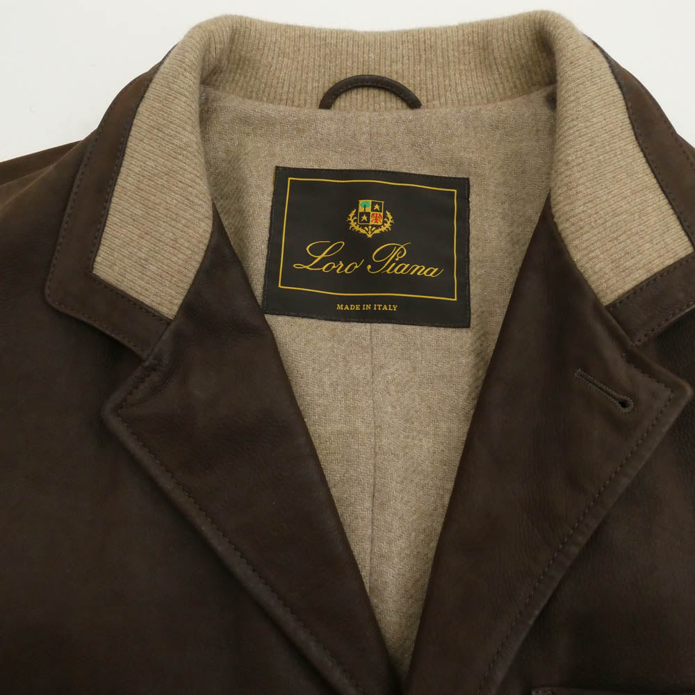 Loro Piana ロロピアーナ イタリア製 裏地カシミヤ カウレザー 3B テーラード ジャケット ブラウン系 L【中古】
