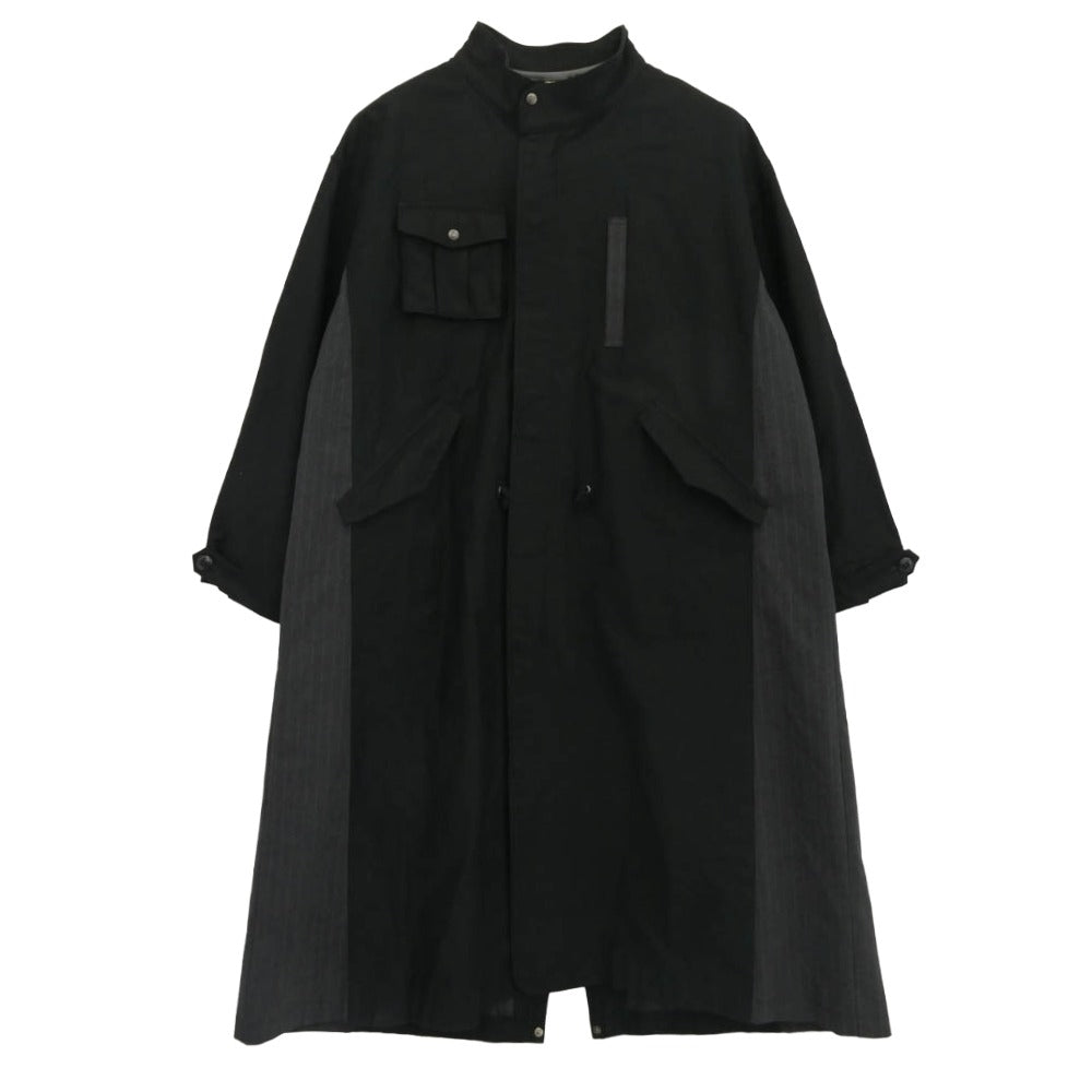 フラボワ B1524RFC015 M-65 綿バックサテン生地 ストライプスーツ切替 フリースライナー付属 エムロク モッズコート ブラック系 2【中古】