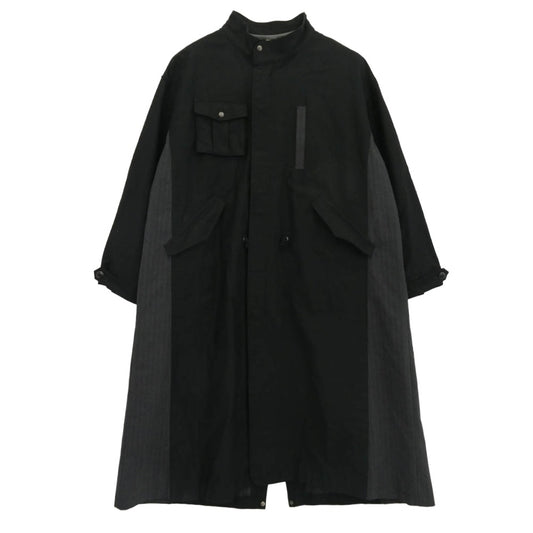 フラボワ B1524RFC015 M-65 綿バックサテン生地 ストライプスーツ切替 フリースライナー付属 エムロク モッズコート ブラック系 2【中古】