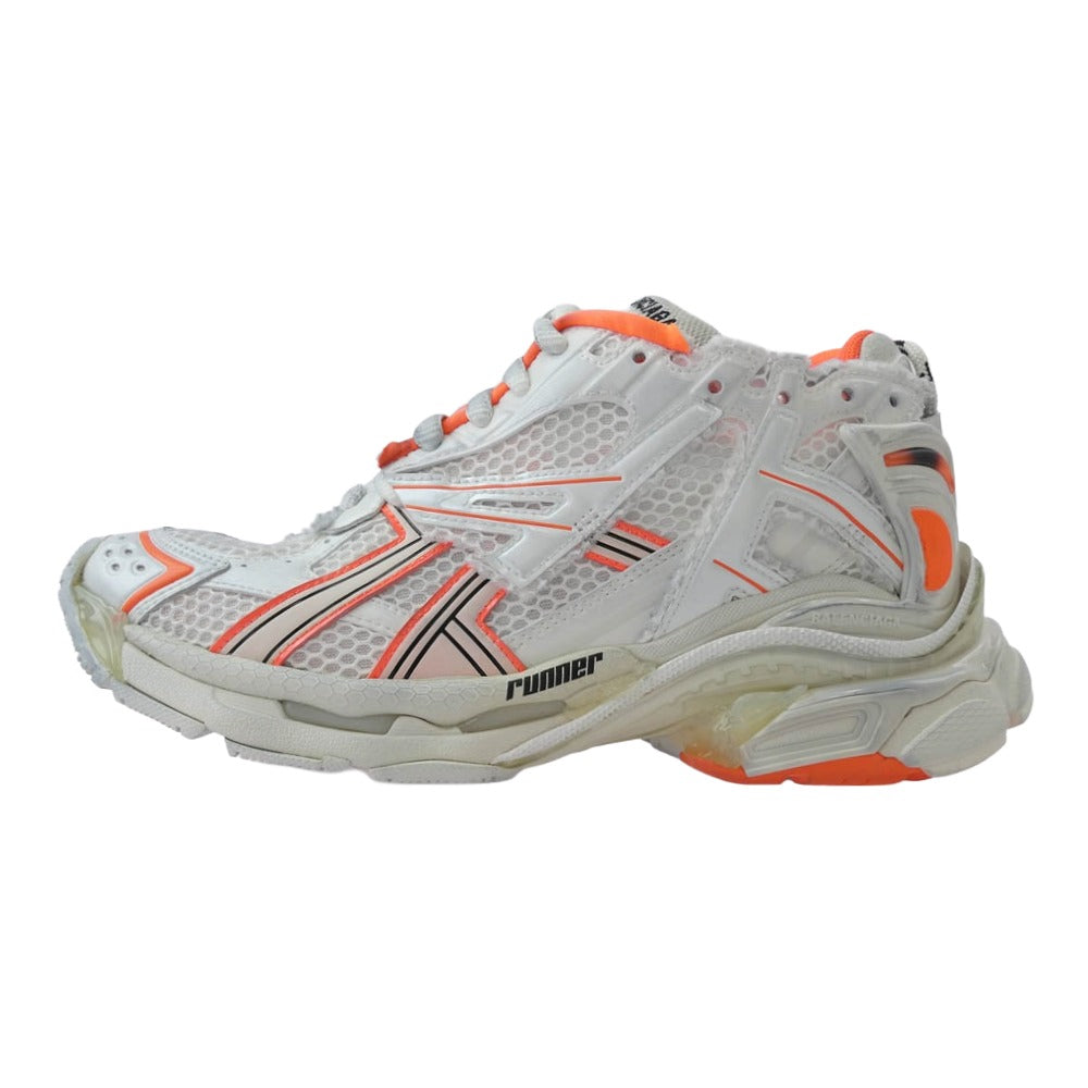 BALENCIAGA バレンシアガ 677403 W3RB RUNNER TRAINERS ランナー トレーナー スニーカー ホワイト系 蛍光オレンジ系 26cm【極上美品】【中古】