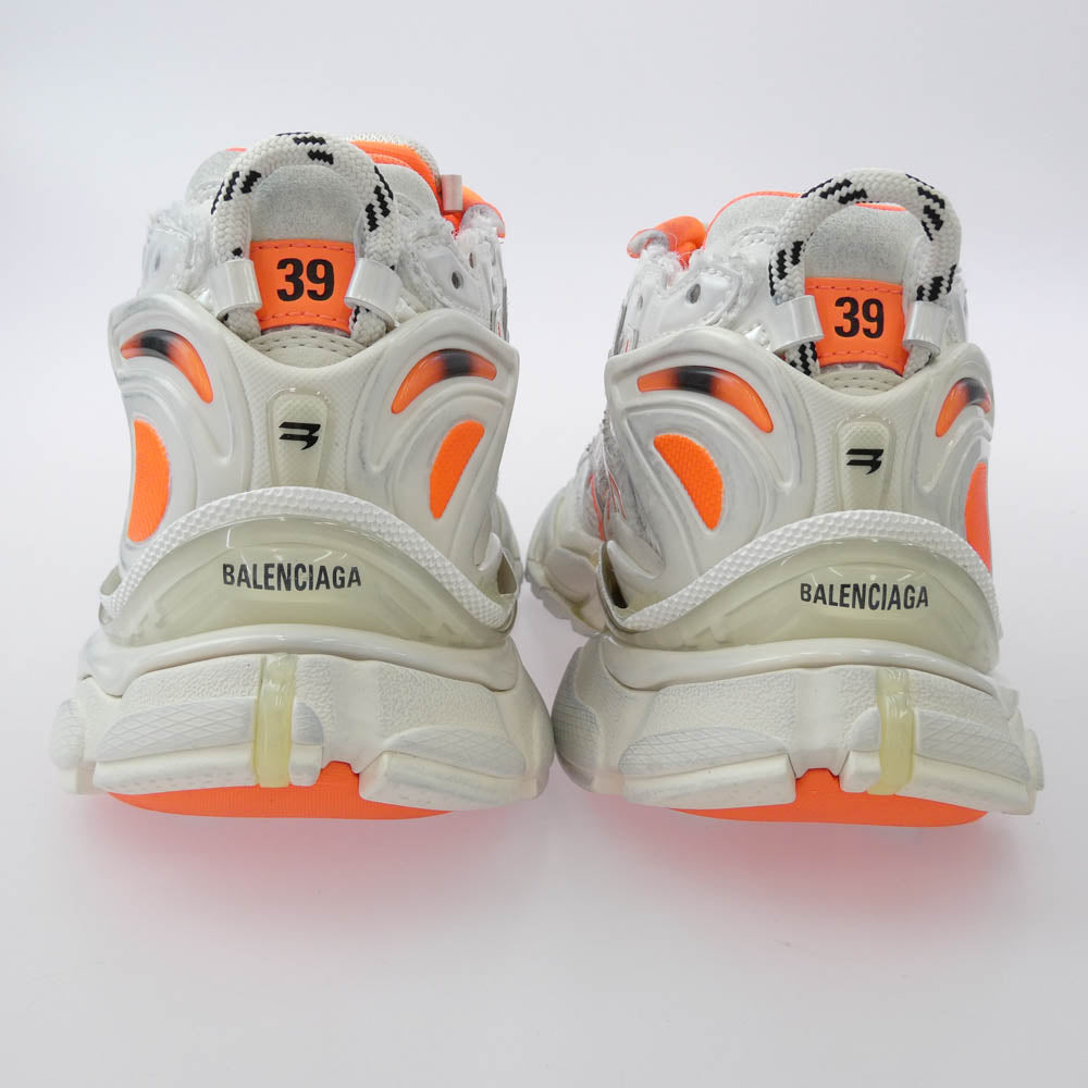 BALENCIAGA バレンシアガ 677403 W3RB RUNNER TRAINERS ランナー トレーナー スニーカー ホワイト系 蛍光オレンジ系 26cm【極上美品】【中古】