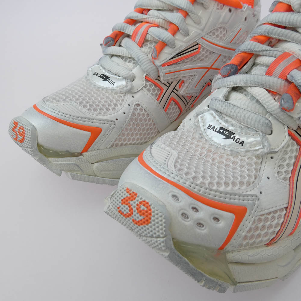 BALENCIAGA バレンシアガ 677403 W3RB RUNNER TRAINERS ランナー トレーナー スニーカー ホワイト系 蛍光オレンジ系 26cm【極上美品】【中古】