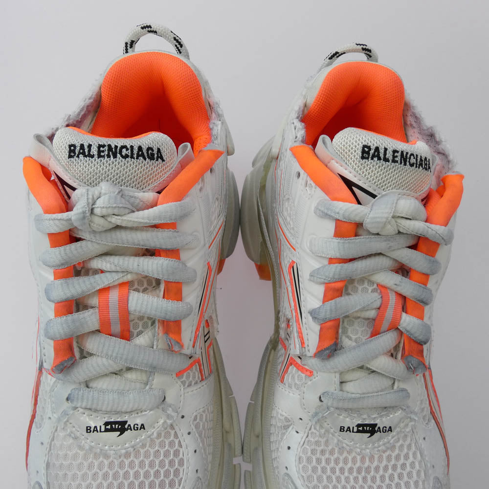 BALENCIAGA バレンシアガ 677403 W3RB RUNNER TRAINERS ランナー トレーナー スニーカー ホワイト系 蛍光オレンジ系 26cm【極上美品】【中古】