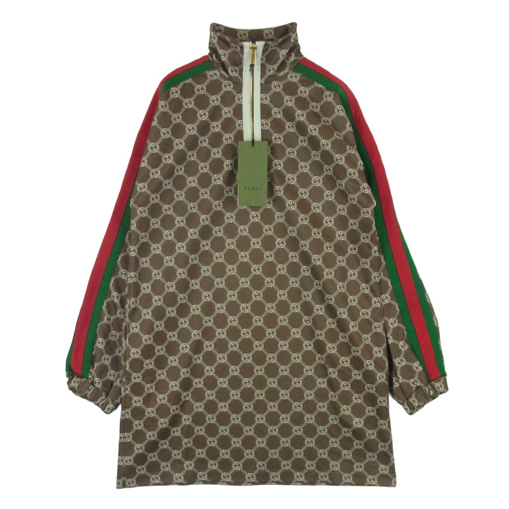 GUCCI グッチ 678689 XJD1G インターロッキングG シェリーライン サイドライン テクニカル ロング トラックジャージー ドレス ワンピース ブラウン系 XXXS【極上美品】【中古】