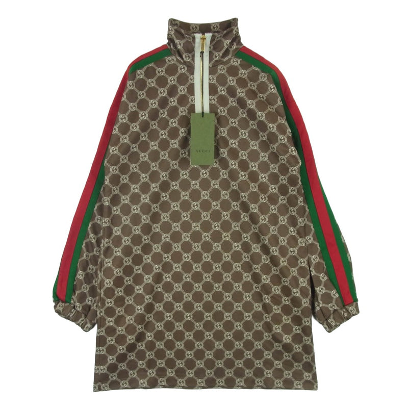 GUCCI グッチ 678689 XJD1G インターロッキングG シェリーライン サイドライン テクニカル ロング トラックジャージー ドレス ワンピース ブラウン系 XXXS【極上美品】【中古】
