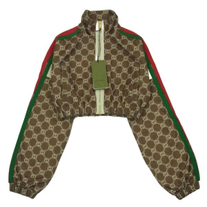 GUCCI グッチ 671495 XJD1G インターロッキングG シェリーライン サイドライン ショート丈 トラック ジャケット ジャージ ブラウン系 XXXS【極上美品】【中古】