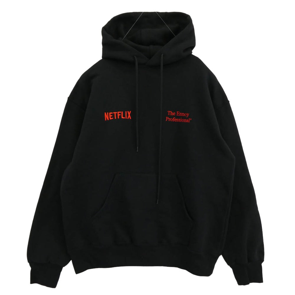 The Ennoy Professional ザ エンノイ プロフェッショナル 23AW AW23BRENCT02NTL × Netflix ネットフリックス Hoodie Sweat スウェット フーディー プルオーバー パーカー ブラック系 L【中古】