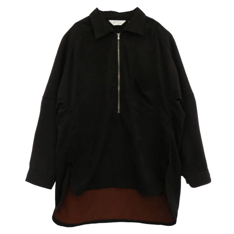 ANCELLM アンセルム ANC-SH43 VEGAN LEATHER SKIPPER LONG LS ZIP SHIRT ヴィーガン スエード レザー ハーフジップ シャツ ブラウン系 2【中古】