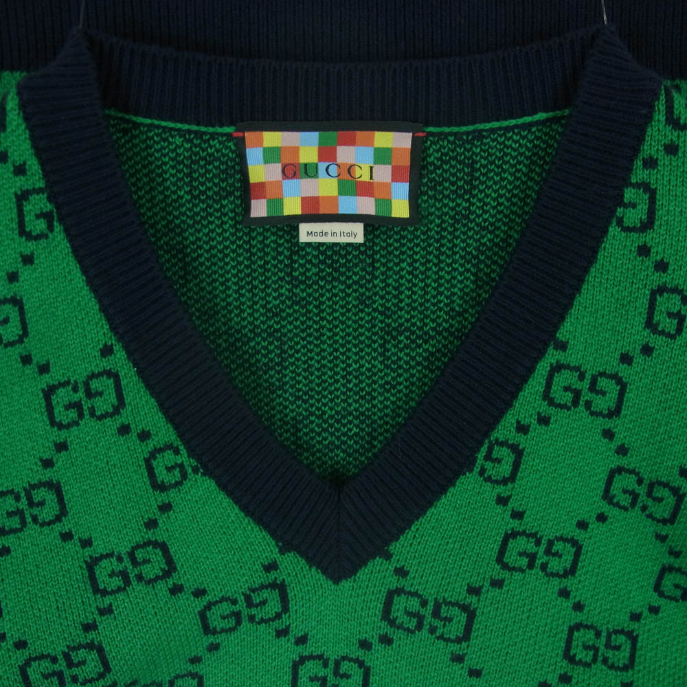 GUCCI グッチ 661155 XKBXI GG総柄 Vネック ニット セーター ウール コットン イタリア製 グリーン系 S【中古】