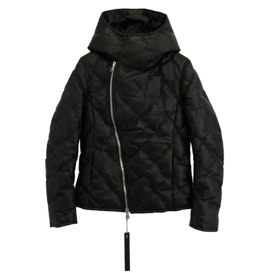 ISAMUKATAYAMA BACKLASH イサムカタヤマバックラッシュ 2031-16 MONOCHROME LUXURY STEER 0.6mm POLISH WHITE GOOSE DOWN BLOUSON キルティング レザー ダウン ジャケット ブルゾン ブラック系 XS【極上美品】【中古】