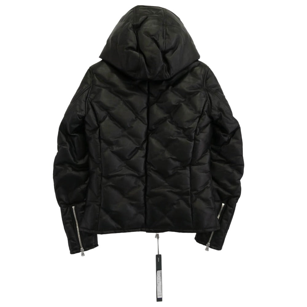 ISAMUKATAYAMA BACKLASH イサムカタヤマバックラッシュ 2031-02 MONOCHROME LUXURY STEER 0.6mm POLISH WHITE GOOSE DOWN BLOUSON キルティング レザー ダウン ジャケット ブルゾン ブラック系 XS【極上美品】【中古】