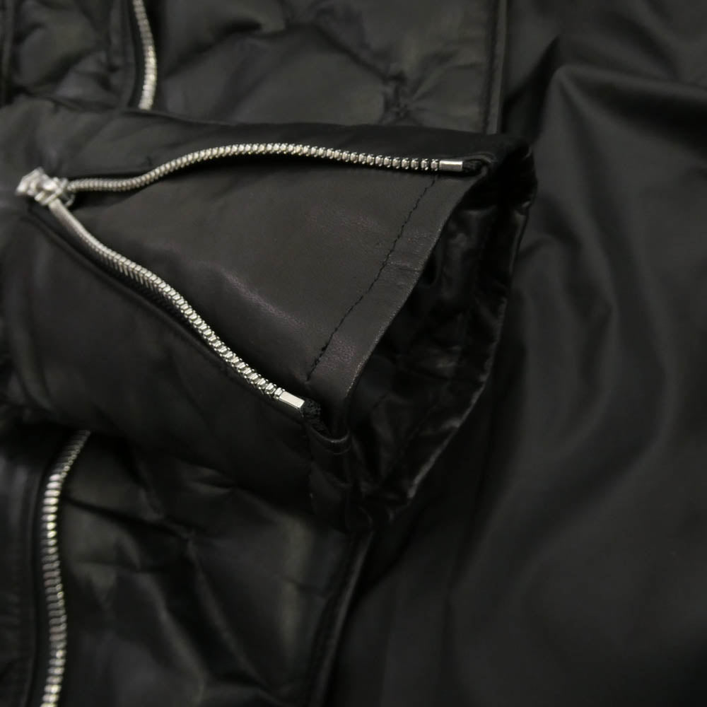 ISAMUKATAYAMA BACKLASH イサムカタヤマバックラッシュ 2031-02 MONOCHROME LUXURY STEER 0.6mm POLISH WHITE GOOSE DOWN BLOUSON キルティング レザー ダウン ジャケット ブルゾン ブラック系 XS【極上美品】【中古】