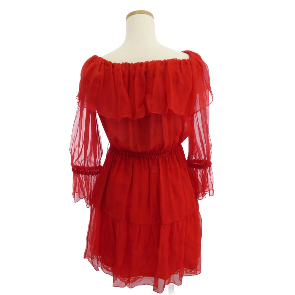 GUCCI グッチ 730915 ZHS57 イタリア製 シルクシフォン ドレス ワンピース レッド系 36【極上美品】【中古】