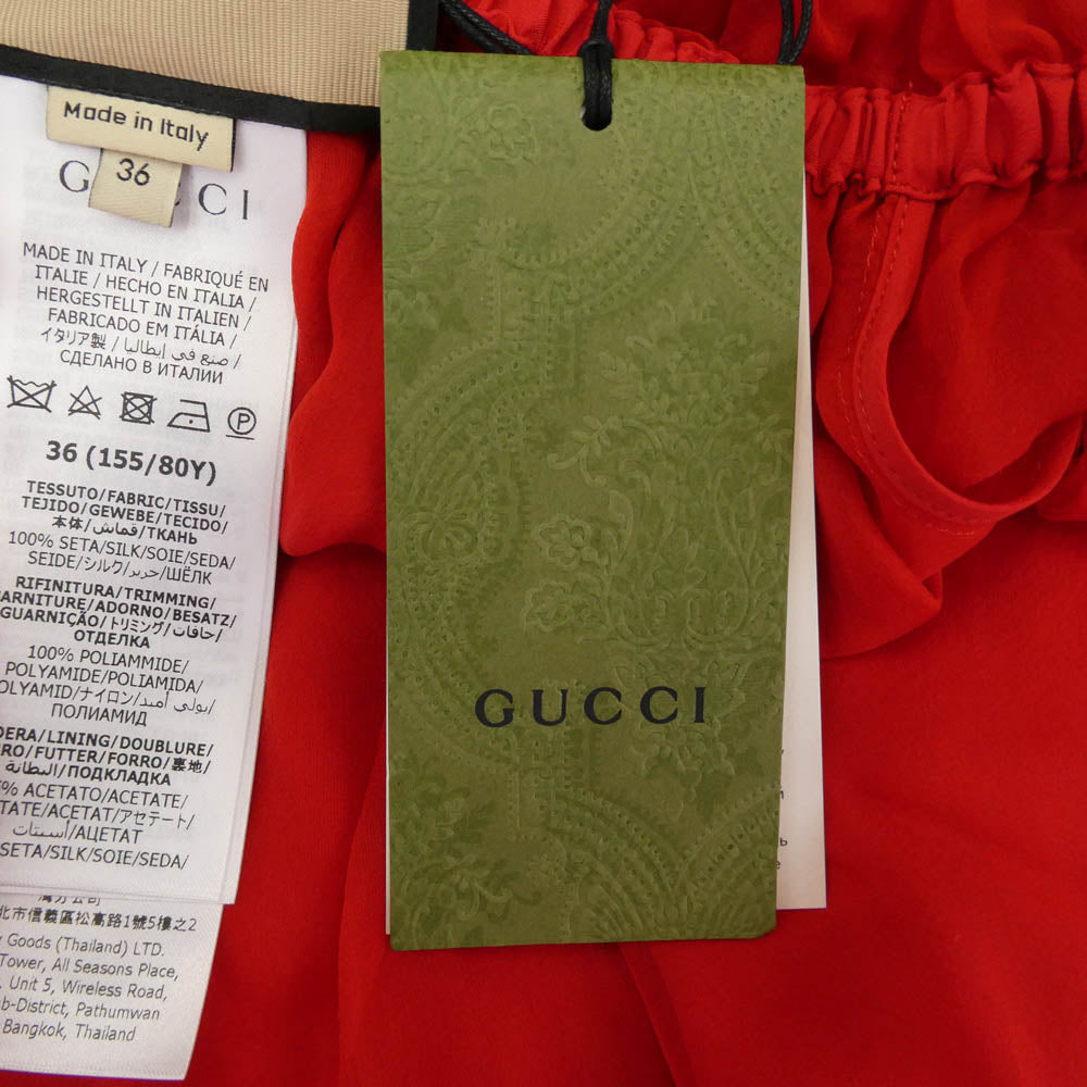GUCCI グッチ 730915 ZHS57 イタリア製 シルクシフォン ドレス ワンピース レッド系 36【極上美品】【中古】