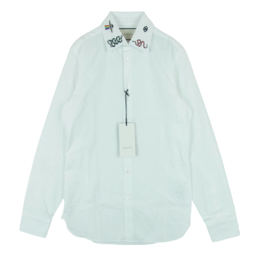 GUCCI グッチ 523500 Z341L イタリア製 シンボルズ マルチエンブロイダリー 長袖 シャツ ドレスシャツ ホワイト系 14.5【極上美品】【中古】