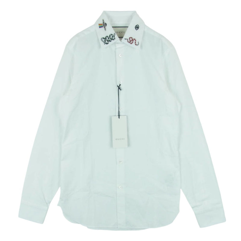 GUCCI グッチ 523500 Z341L イタリア製 シンボルズ マルチエンブロイダリー 長袖 シャツ ドレスシャツ ホワイト系 14.5【極上美品】【中古】