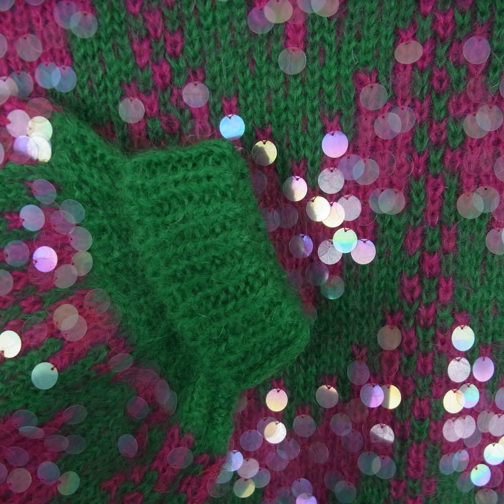 GUCCI グッチ 713233 XKCMS イタリア製 シェブロン ウール＆スパンコール ニット セーター グリーン系 ピンク系 XS【極上美品】【中古】