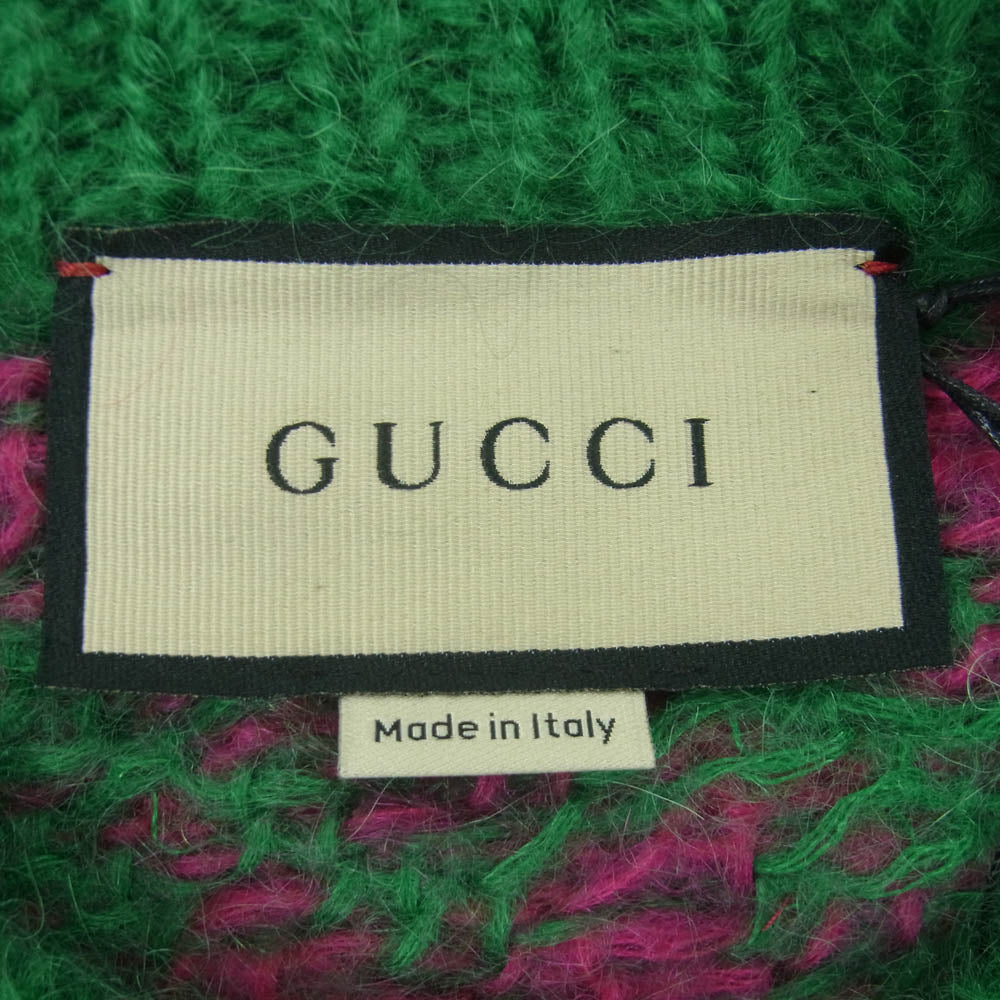 GUCCI グッチ 713233 XKCMS イタリア製 シェブロン ウール＆スパンコール ニット セーター グリーン系 ピンク系 XS【極上美品】【中古】