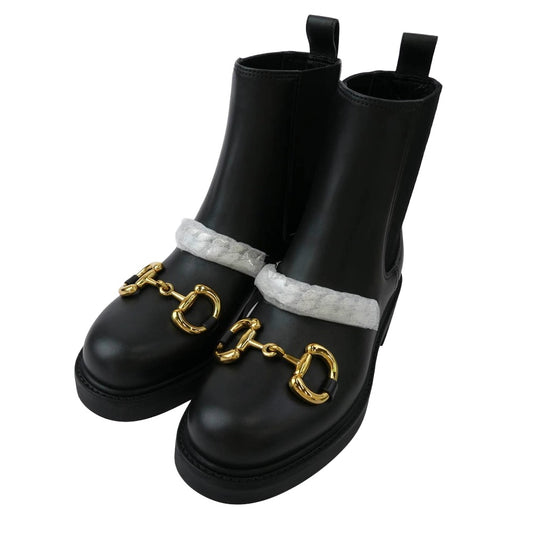 GUCCI グッチ 670393 ホースビット チェーン装飾 サイドゴア チェルシーブーツ ブラック系 34.5【新古品】【未使用】【中古】