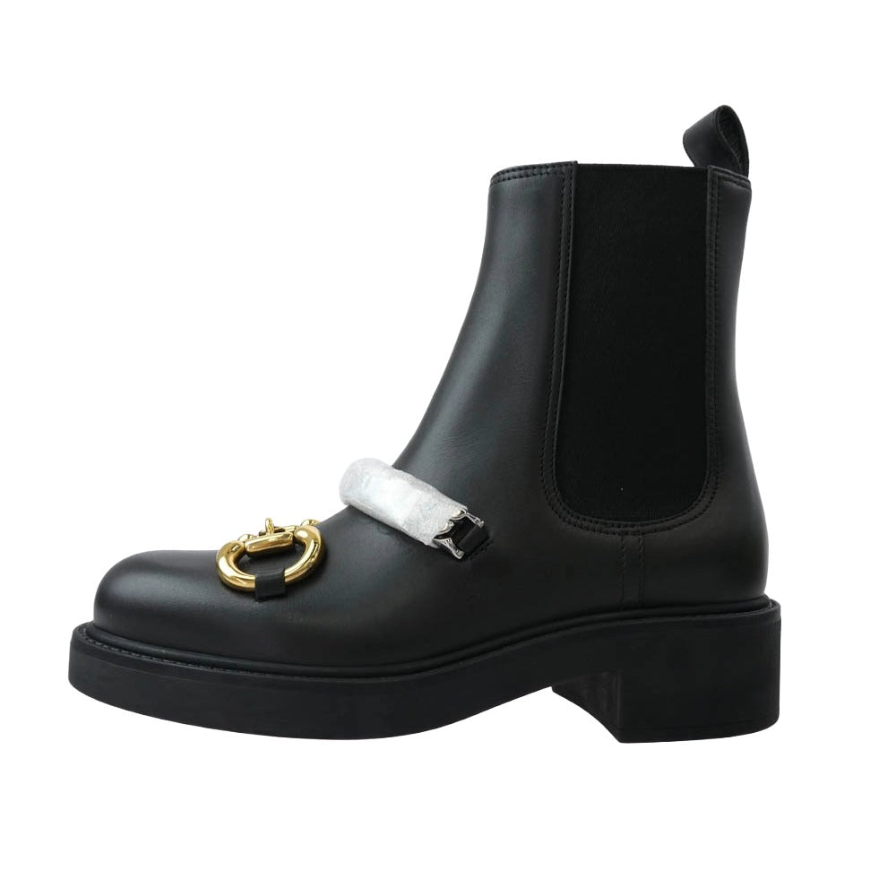 GUCCI グッチ 670393 ホースビット チェーン装飾 サイドゴア チェルシーブーツ ブラック系 34.5【新古品】【未使用】【中古】